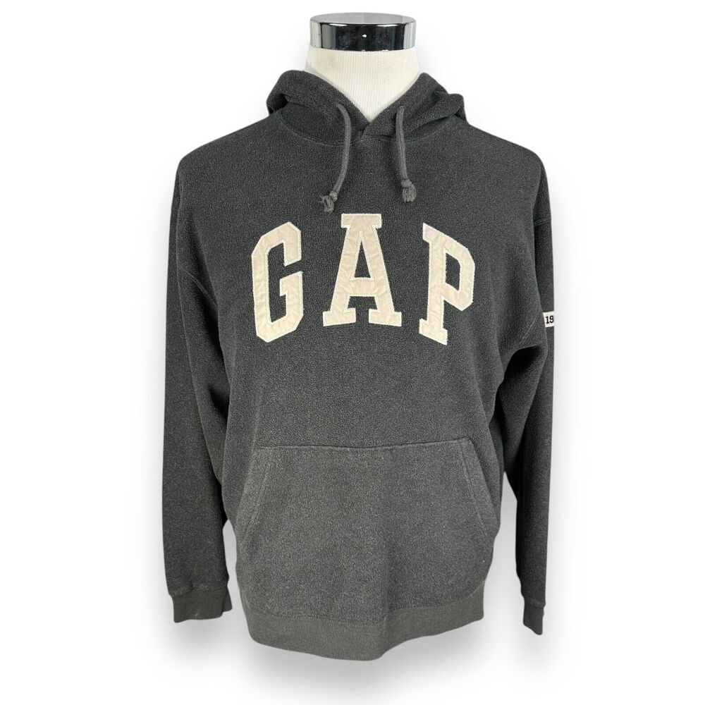 Vintage Gap Fleece Hoodie Men’s‎ Small Gray Pocket Pullover 90s Spellout Korea